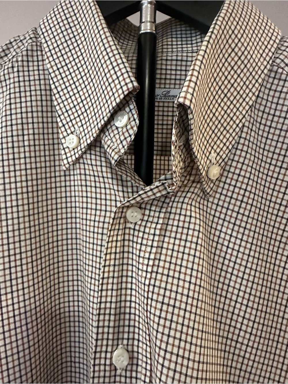 Loro Piana Men's Brown Check Button-Down Shirt - 16/41